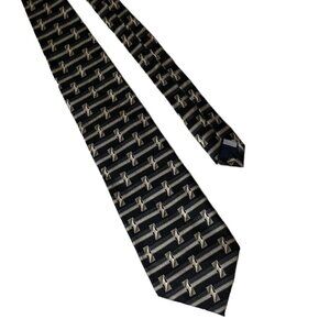 VTG Pierre Cardin Geometric Stripe Mens Tie 60x4 Blue Black Classical Office